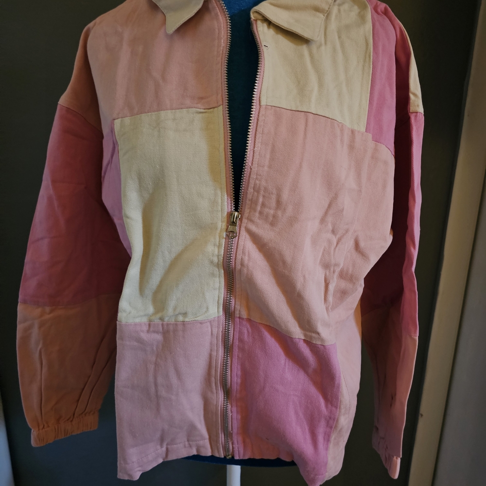Very J Colorblock Jean Jacket - Pink and Cream